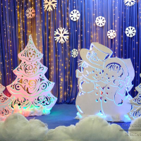 Ажурная фигура Снеговики - "Сладкая парочка", снежинки, сугробы, ели