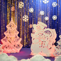 Ажурная фигура Снеговики - "Сладкая парочка", снежинки, сугробы, ели